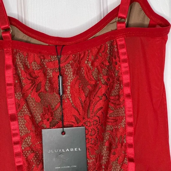 JLUXLABEL Red Mesh Lace Chemise Set - Picture 4 of 7